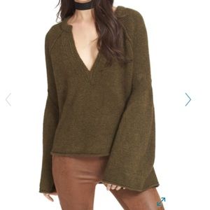 Free people, long bell sleeve, v neck sweater